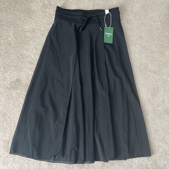 Halara Dresses & Skirts - Halara Midi Skirt Medium Black High Waisted Drawstring Contrast Mesh Flowy NEW